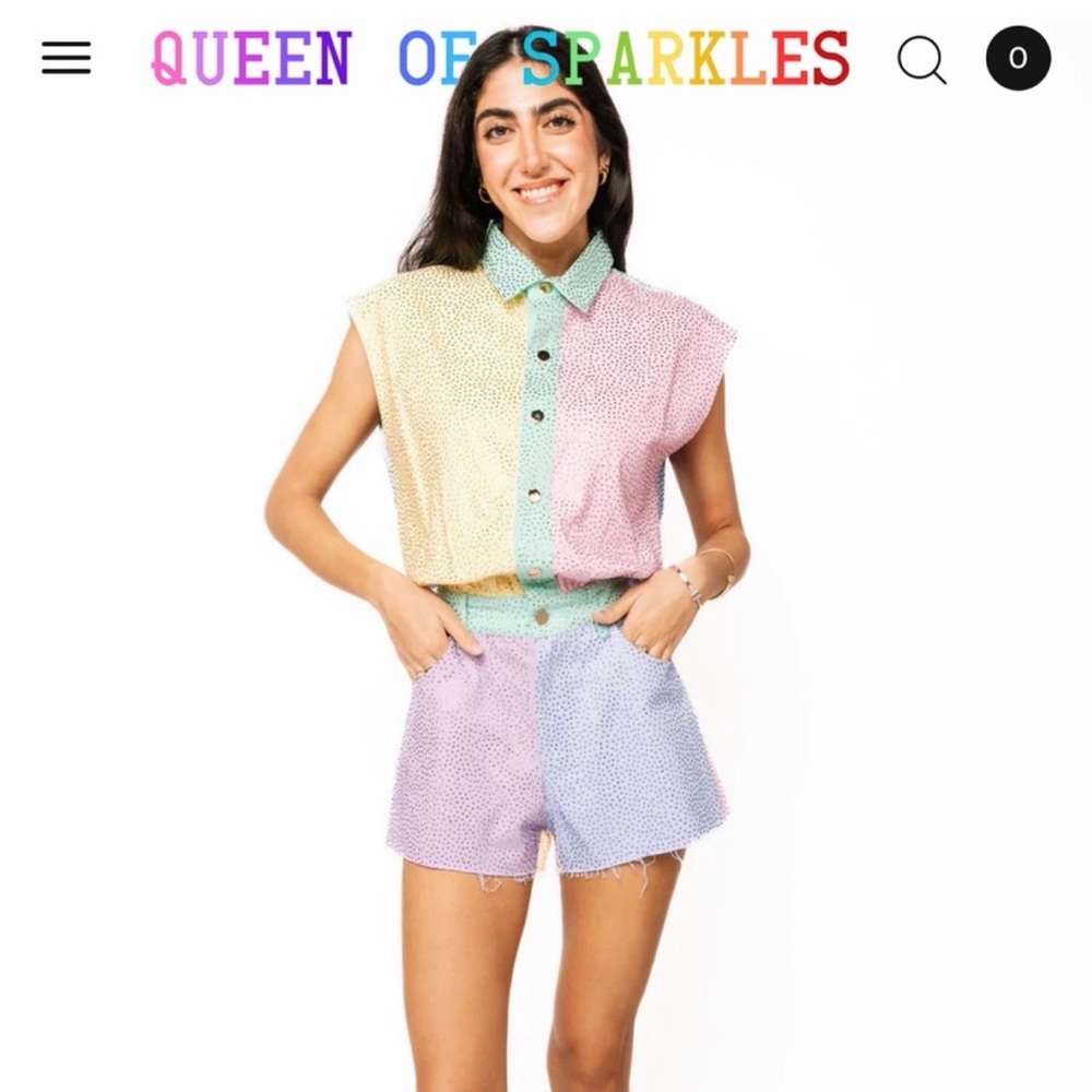 Queen of Sparkles Pastel Colorblock High-Waist Shorts - Multicolor